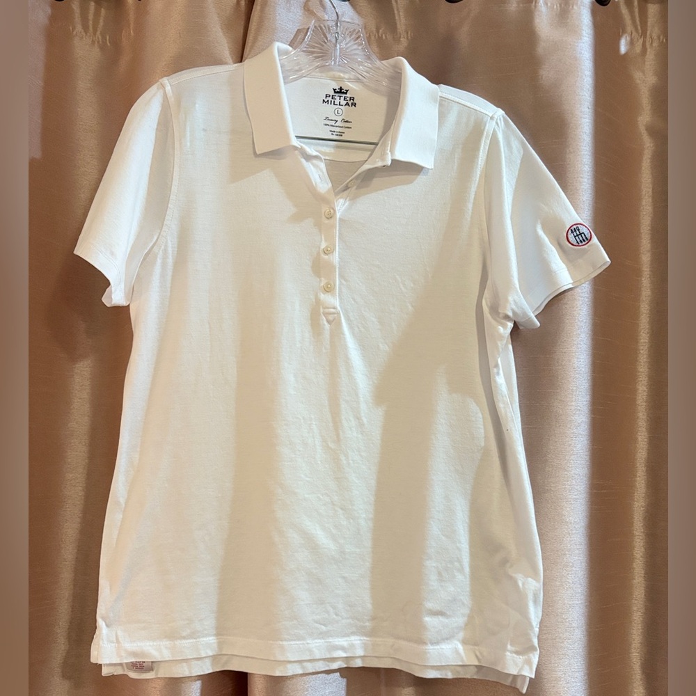 Peter Millar White‎ Short Sleeve Polo Shirt Luxury Collection Gold Pickle Ball